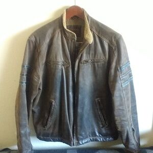Stylish Rogue dark brown vegan leather jacket men's size L